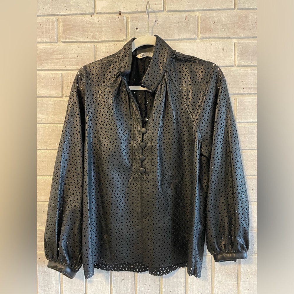 Zara Black Leather Blouse